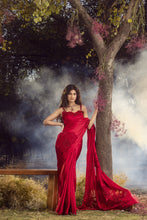 Load image into Gallery viewer, STRAWBERRY RED SATIN SAREE
