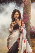 Load image into Gallery viewer, BLACK AND WHITE ORGANZA PATCHWORK SAREE
