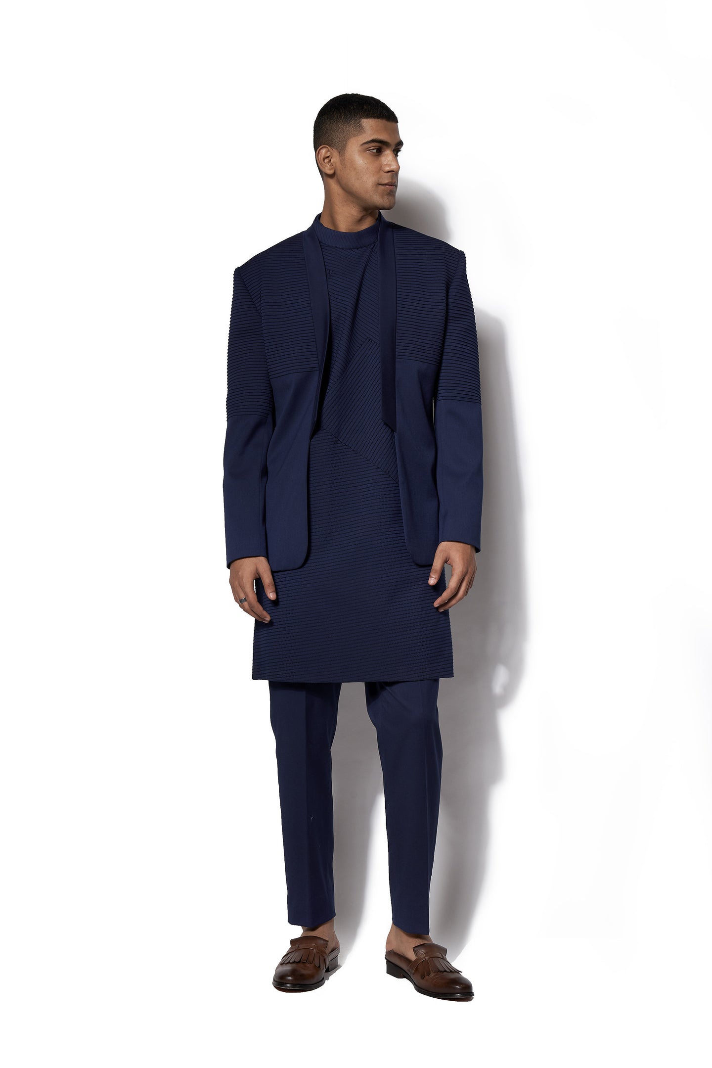 Navy Asymmetric Bandhgala With Kurta Set