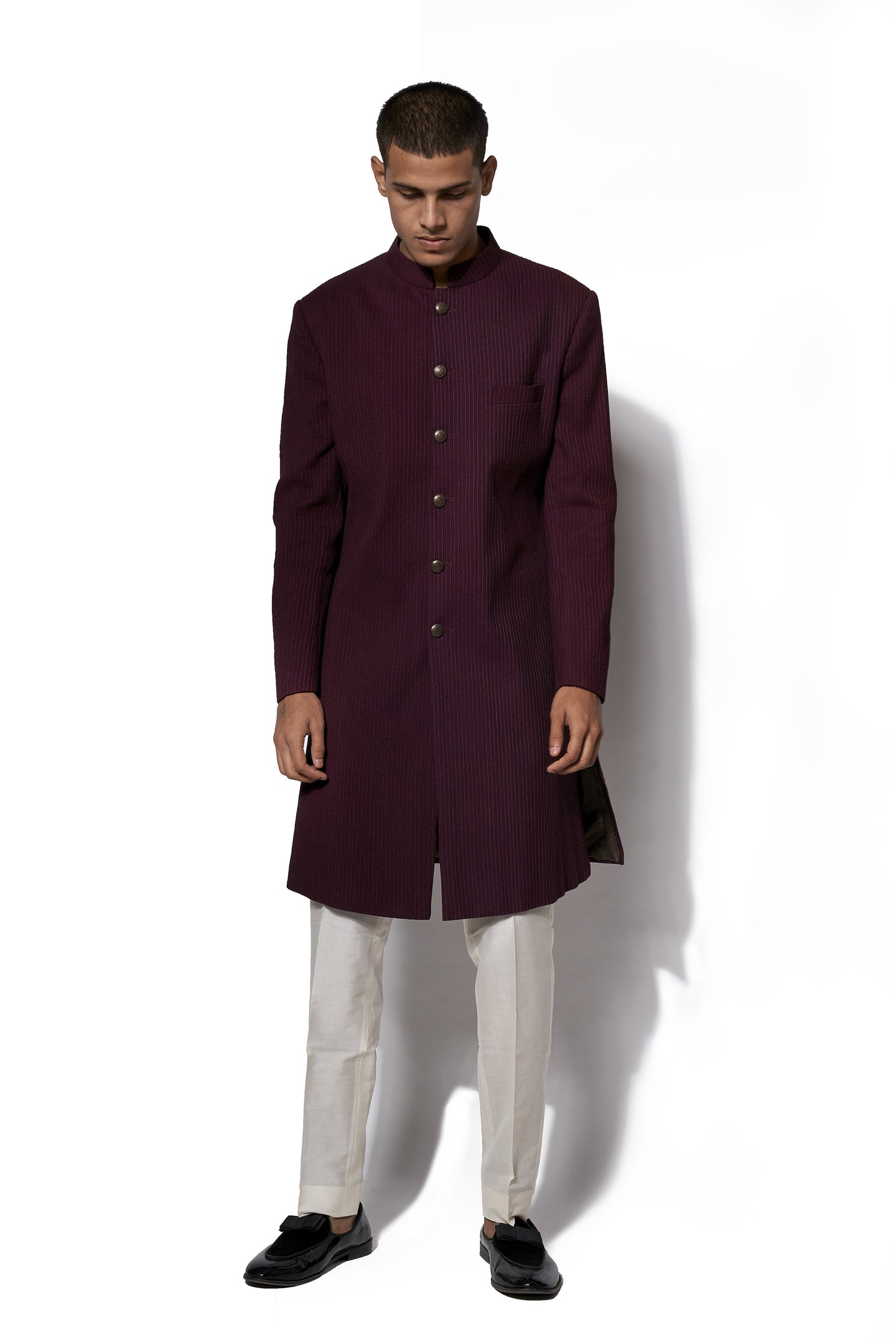 Wine Signature Textured Long Jacket Set