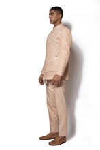 Load image into Gallery viewer, Rose Gold Asymmetrical Embroidered Bandhgala Set

