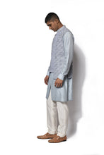 Load image into Gallery viewer, Ice Blue Embroidered Bundi Kurta Set
