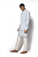 Load image into Gallery viewer, Ice Blue Asymmetrical Embroidered Bundi Kurta Set

