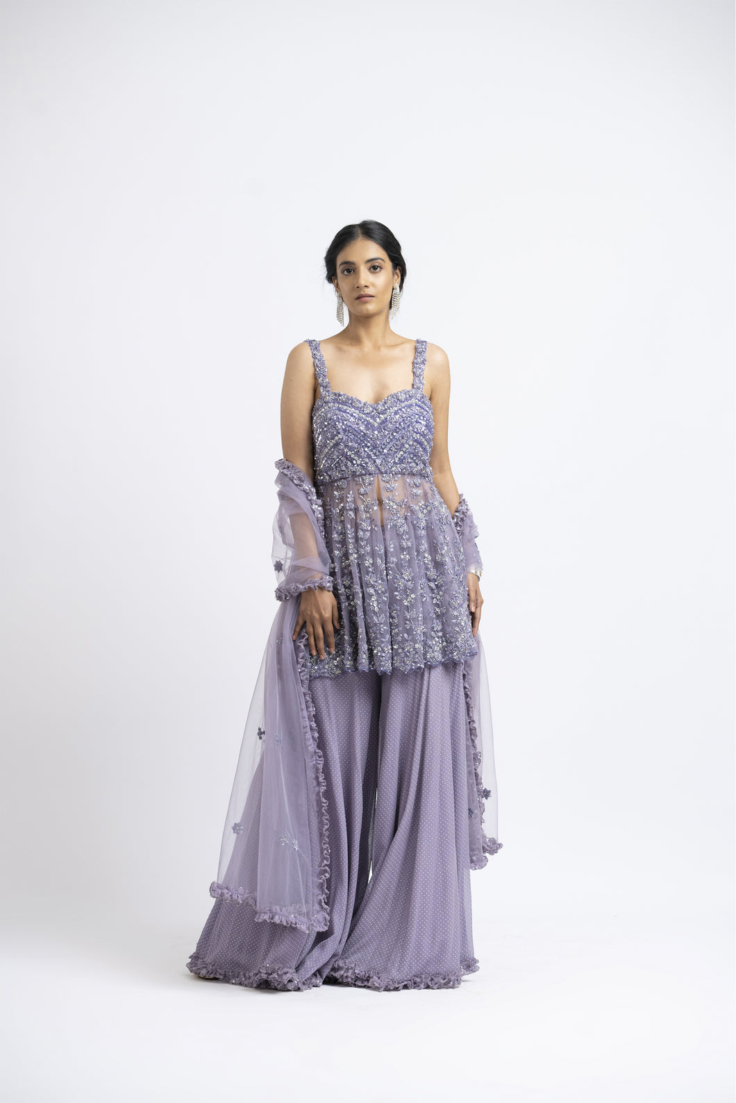 SMOKY LILAC PEPLUM SHARARA SET