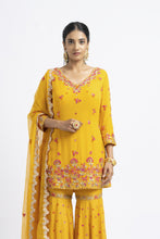 Load image into Gallery viewer, MUSTARD GEORGETTE GARARA SET WITH GEORGETTE DUPATTA
