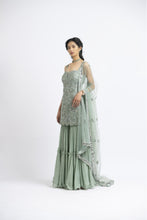 Load image into Gallery viewer, JADE GREEN TULLE SHIRT WITH LAYERED SHARARA

