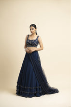 Load image into Gallery viewer, NAVY GEORGETTE LEHENGA WITH TULLE CHOLI AND DUPATTA
