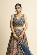 Load image into Gallery viewer, PEACOCK BLUE PRINTED LEHENGA CHOLI SET
