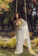 Load image into Gallery viewer, OFF WHITE GORGETTE SUNFLOWER SAREE
