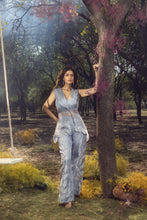 Load image into Gallery viewer, BLUE GREY TROSER SET WITH JACKET AND BUSTIER
