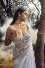 Load image into Gallery viewer, INK BLUE OMBRE ORGANZA SAREE SET
