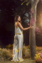Load image into Gallery viewer, BLUE GREY PALAZZO WITH PLEATED CROP TOP WITH BELT
