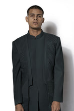 Load image into Gallery viewer, Forest Green Asymmetrical layered Long Jacket Set
