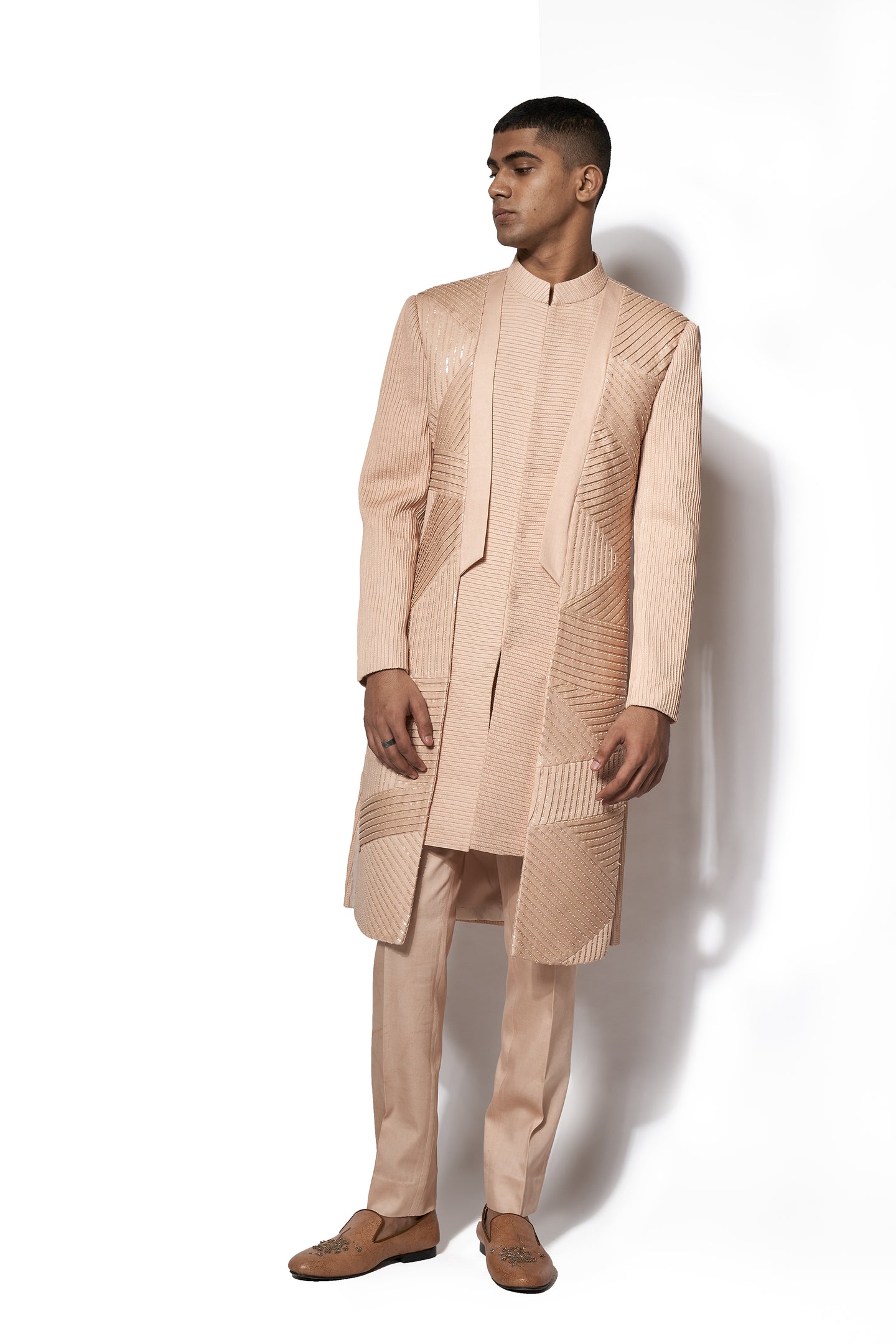 Peach Asymmetrical Long Jacket Set