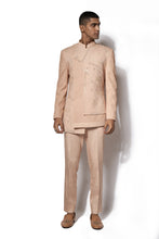Load image into Gallery viewer, Rose Gold Asymmetrical Embroidered Bandhgala Set
