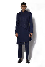Load image into Gallery viewer, Navy Blue Asymmetrical Layered Long Jacket Set
