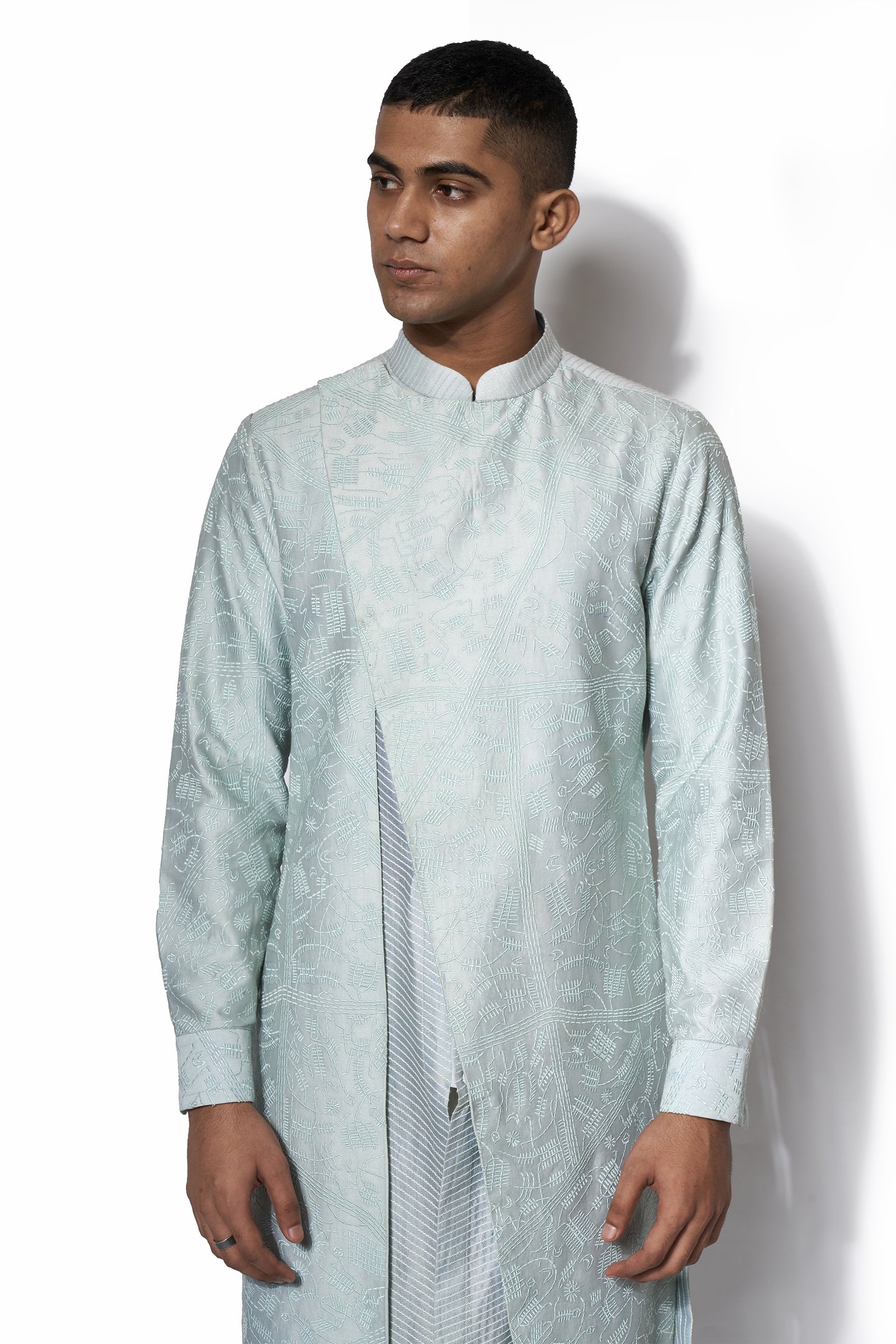 Aqua Blue Asymmetrical Embroidered Kurta Set