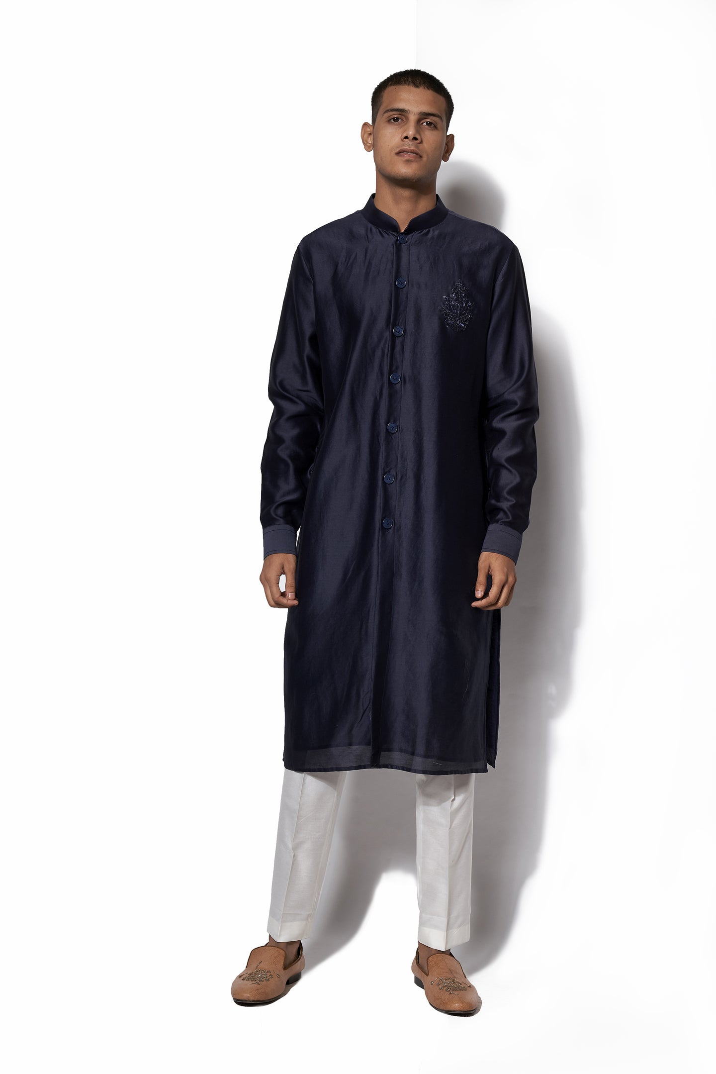 Navy Front Open Kurta Set