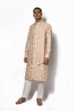 Load image into Gallery viewer, Beige Front Open Embroidered Kurta Set
