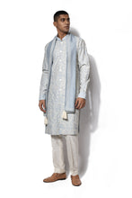 Load image into Gallery viewer, Ice Blue Front Open Embroidered Kurta Set
