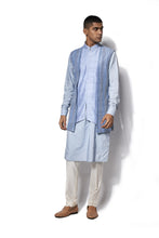Load image into Gallery viewer, Ice Blue Asymmetrical Embroidered Bundi Kurta Set
