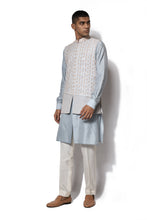 Load image into Gallery viewer, Ice Blue Embroidered Bundi Kurta Set
