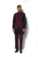 Load image into Gallery viewer, Wine Asymmetric Nehru Jacket Set

