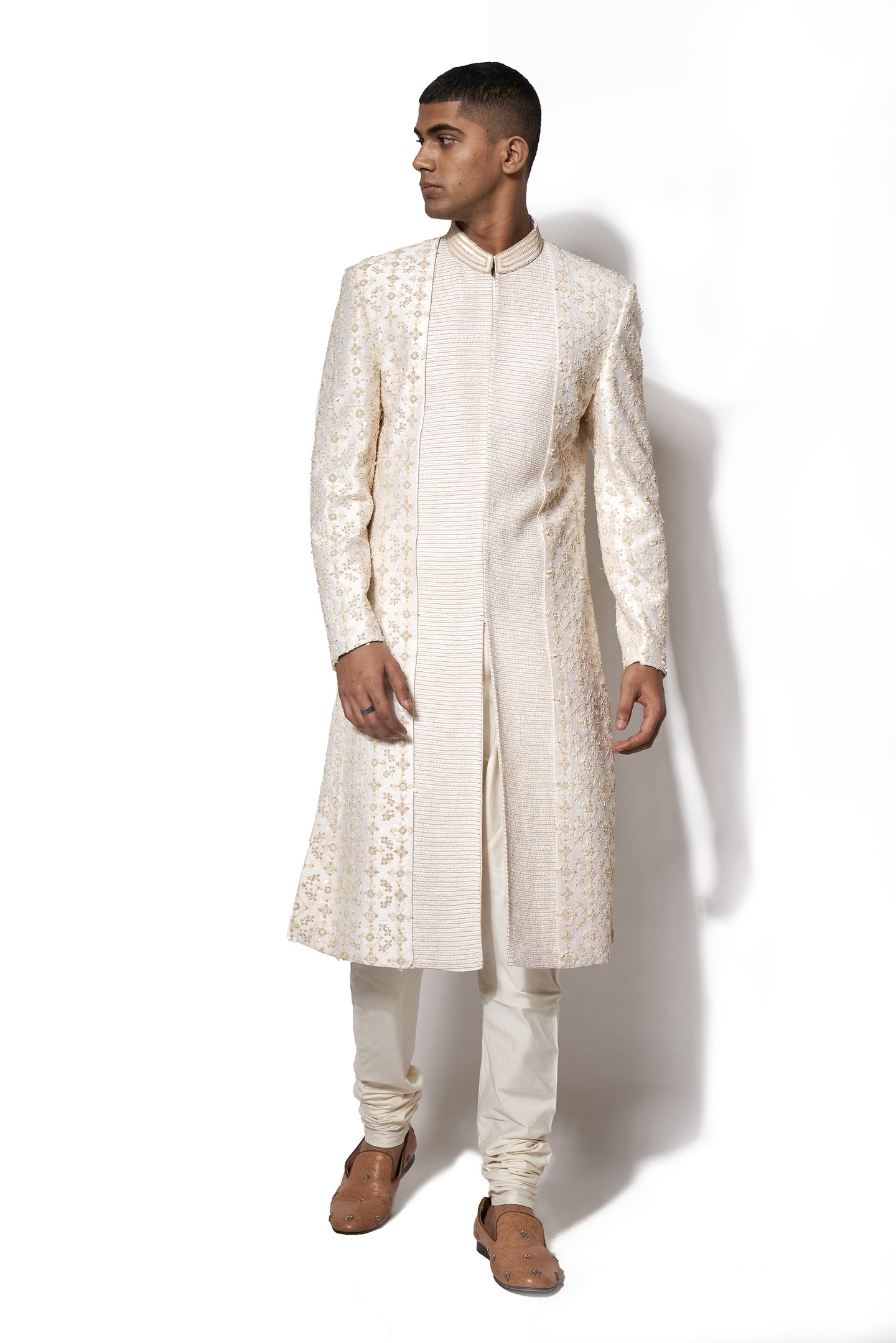 Ivory Hand Embroidered Sherwani Set