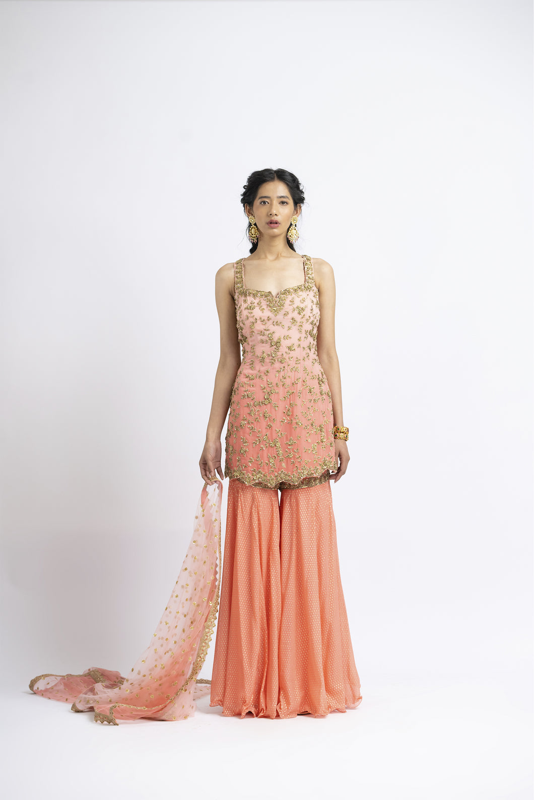 CORAL OMBRÉ DYED GARARA SET