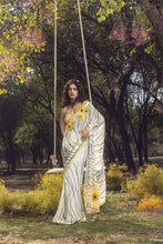 Load image into Gallery viewer, OFF WHITE GORGETTE SUNFLOWER SAREE
