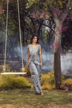 Load image into Gallery viewer, BLUE GREY TROSER SET WITH JACKET AND BUSTIER
