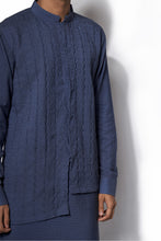 Load image into Gallery viewer, Denim Blue Asymmetrical Textured Kurta Set
