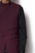 Load image into Gallery viewer, Wine Asymmetric Nehru Jacket Set
