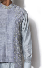 Load image into Gallery viewer, Ice Blue Embroidered Bundi Kurta Set
