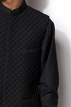 Load image into Gallery viewer, Black Textured Nehru Jacket Set
