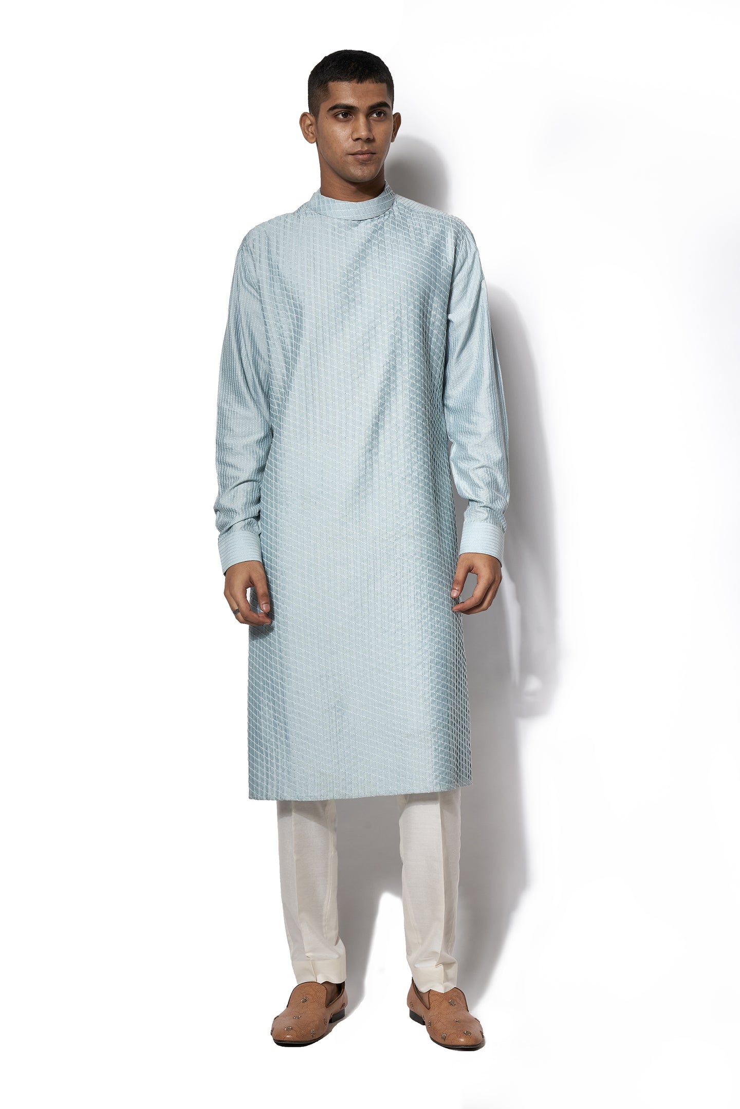 Ice Blue Textured Kurta Set