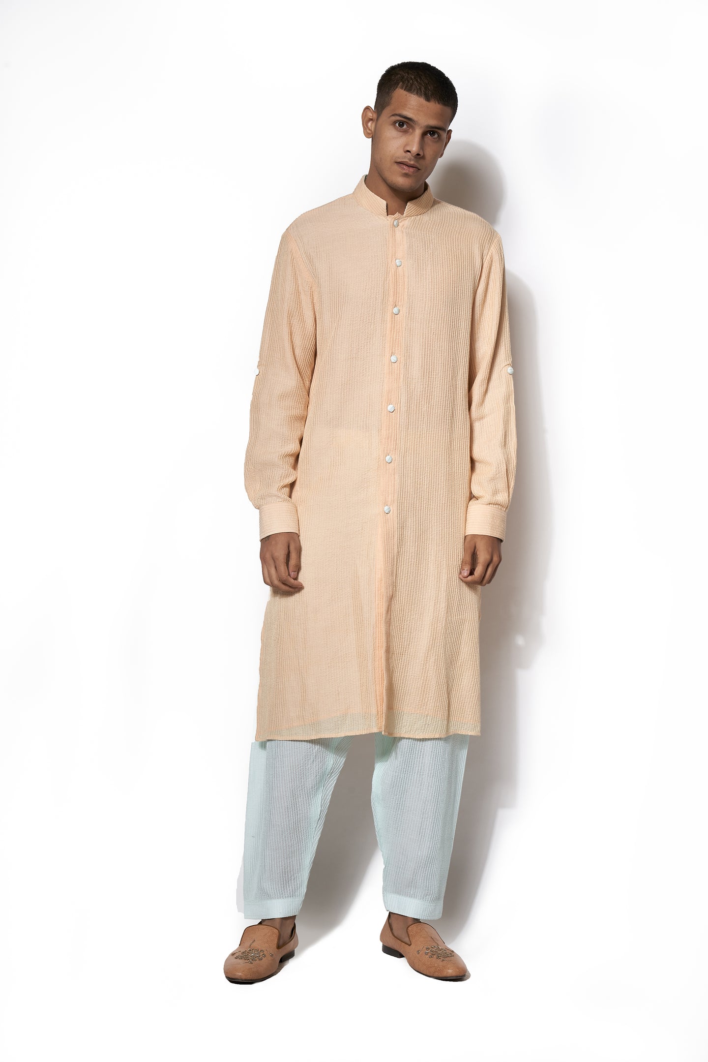 Peach Front Open Kurta Set