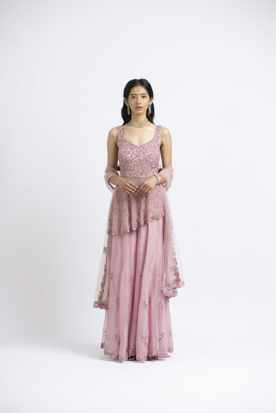 ROSE PINK ORGANZA SHARARA SET