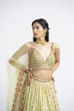 Load image into Gallery viewer, MEHENDI GREEN LEHENGA CHOLI SET
