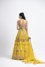 Load image into Gallery viewer, VIBRANT YELLOW PEPLUM LEHENGA SET WITH MULTICOLUR WORK
