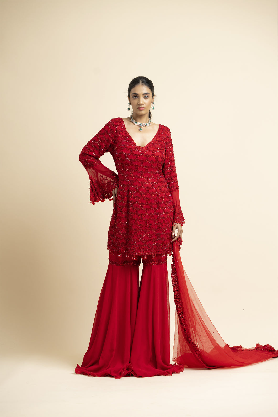 RED GEORGETTE GARARA SET