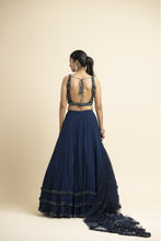Load image into Gallery viewer, NAVY GEORGETTE LEHENGA WITH TULLE CHOLI AND DUPATTA
