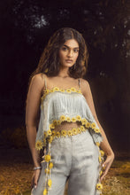 Load image into Gallery viewer, BLUE GREY PALAZZO WITH PLEATED CROP TOP WITH BELT
