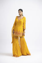 Load image into Gallery viewer, MUSTARD GEORGETTE GARARA SET WITH GEORGETTE DUPATTA
