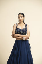 Load image into Gallery viewer, NAVY GEORGETTE LEHENGA WITH TULLE CHOLI AND DUPATTA
