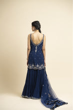 Load image into Gallery viewer, NAVY TULLE KURTA AND DUPATTA WITH GEORGETTE SHARARA
