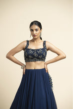Load image into Gallery viewer, NAVY GEORGETTE LEHENGA WITH TULLE CHOLI AND DUPATTA
