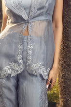 Load image into Gallery viewer, BLUE GREY TROSER SET WITH JACKET AND BUSTIER
