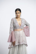 Load image into Gallery viewer, LAVENDER TULLE PEPLUM WITH GREY LAYERED GEORGETTE SHARARA
