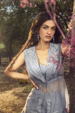 Load image into Gallery viewer, BLUE GREY TROSER SET WITH JACKET AND BUSTIER
